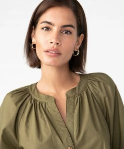 Sanctuary Clothing Poplin Button Front Blouse Olive Oil