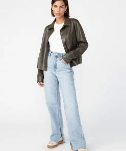 Sanctuary Clothing Leather Like Pocket Shirt Olive Oil